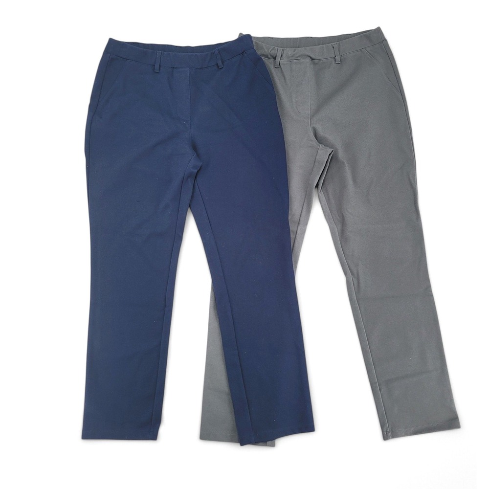 2 Pair Susan Graver‎ Stretch Pants Size S Navy & Gray Straight Leg Pull-On EUC